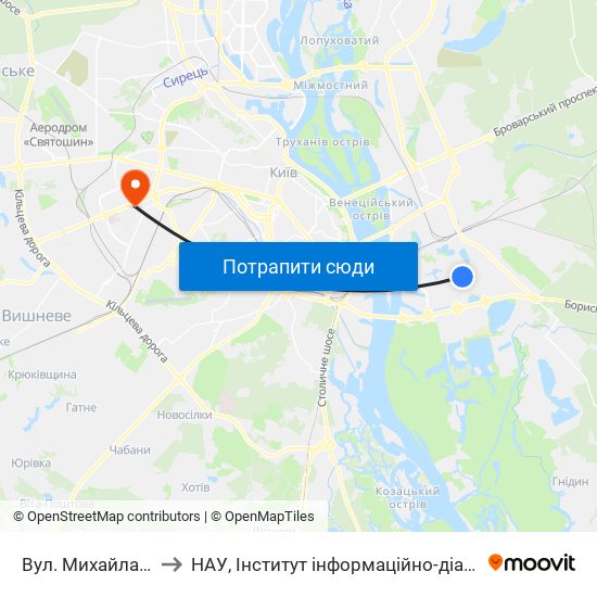 Вул. Михайла Драгоманова to НАУ, Інститут інформаційно-діагностичних систем 11 корпус map