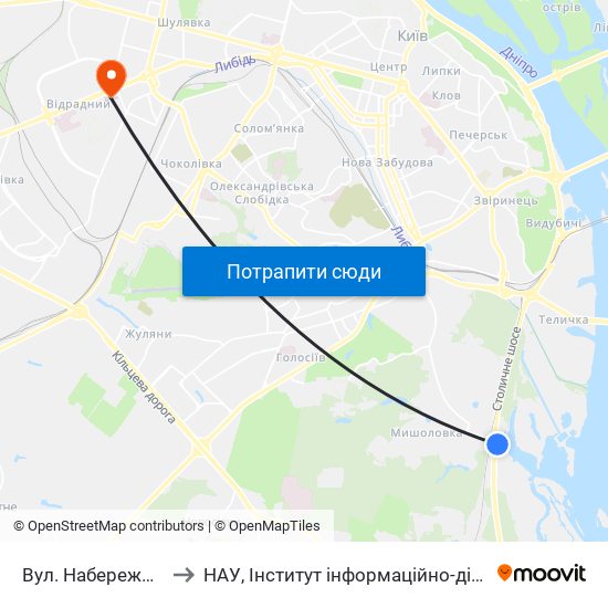 Вул. Набережно-Корчуватська to НАУ, Інститут інформаційно-діагностичних систем 11 корпус map