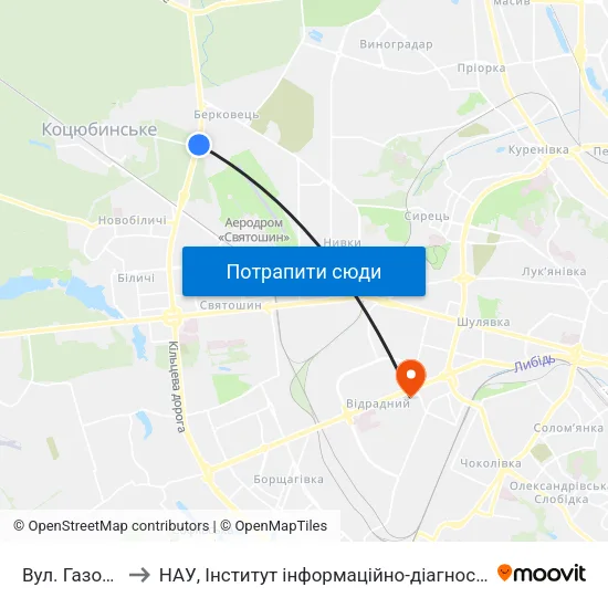 Вул. Газопровідна to НАУ, Інститут інформаційно-діагностичних систем 11 корпус map