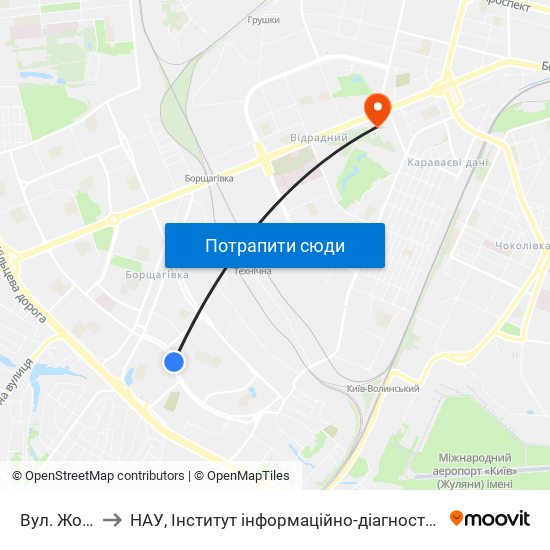 Вул. Жолудєва to НАУ, Інститут інформаційно-діагностичних систем 11 корпус map