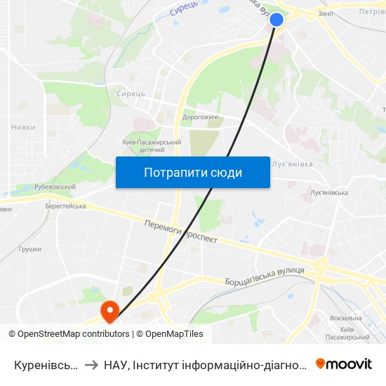 Куренівський Парк to НАУ, Інститут інформаційно-діагностичних систем 11 корпус map