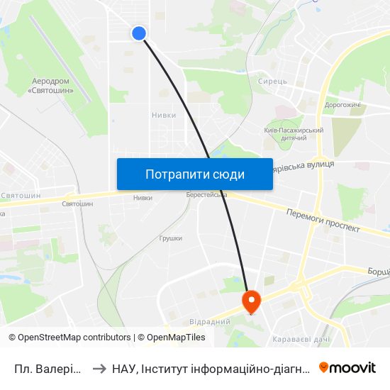 Пл. Валерія Марченка to НАУ, Інститут інформаційно-діагностичних систем 11 корпус map