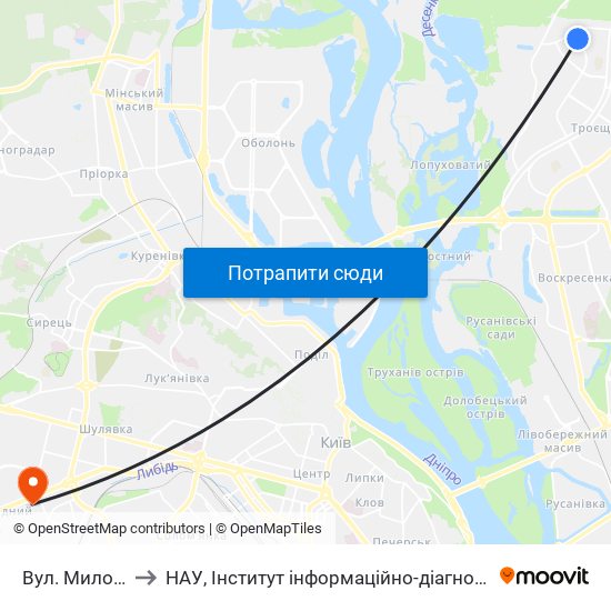 Вул. Милославська to НАУ, Інститут інформаційно-діагностичних систем 11 корпус map