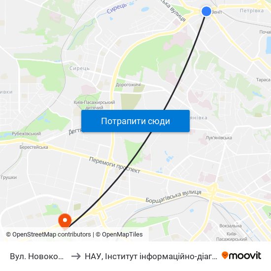 Вул. Новокостянтинівська to НАУ, Інститут інформаційно-діагностичних систем 11 корпус map