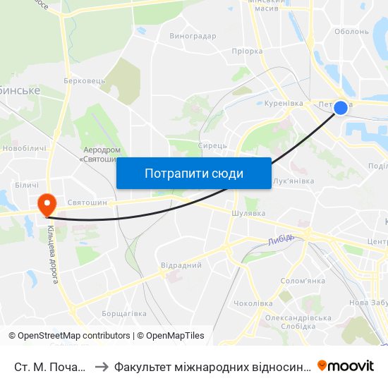 Ст. М. Почайна to Факультет міжнародних відносин КіМУ map