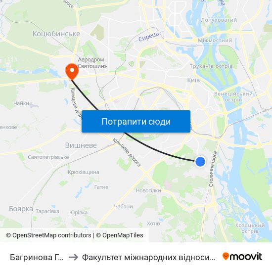 Багринова Гора to Факультет міжнародних відносин КіМУ map