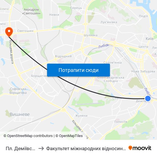 Пл. Деміївська to Факультет міжнародних відносин КіМУ map