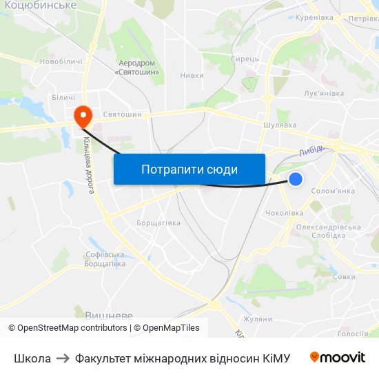 Школа to Факультет міжнародних відносин КіМУ map