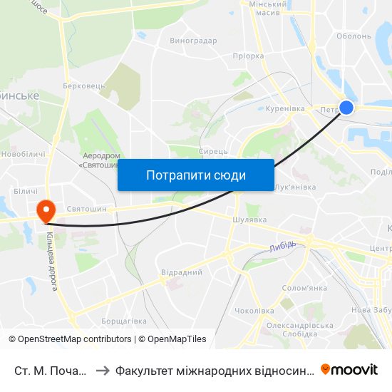 Ст. М. Почайна to Факультет міжнародних відносин КіМУ map