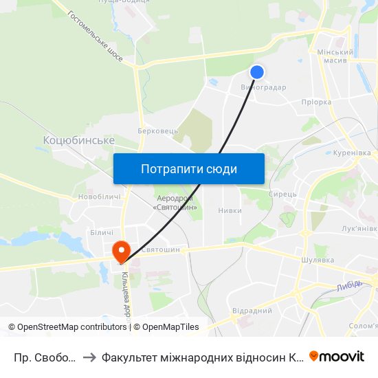 Пр. Свободи to Факультет міжнародних відносин КіМУ map