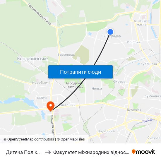 Дитяча Поліклініка to Факультет міжнародних відносин КіМУ map