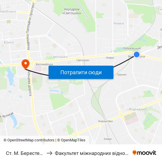 Ст. М. Берестейська to Факультет міжнародних відносин КіМУ map