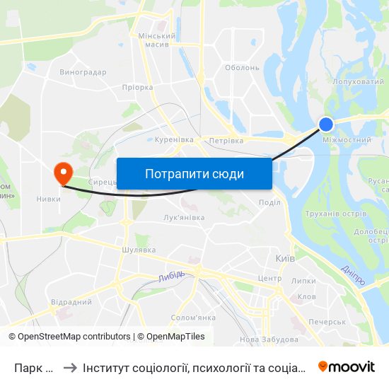 Парк Муромець to Інститут соціології, психології та соціальних комунікацій НПУ ім. М.П. Драгоманова map