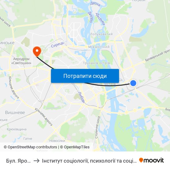 Бул. Ярослава Гашека to Інститут соціології, психології та соціальних комунікацій НПУ ім. М.П. Драгоманова map