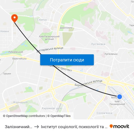 Залізничний Вокзал Центральний to Інститут соціології, психології та соціальних комунікацій НПУ ім. М.П. Драгоманова map