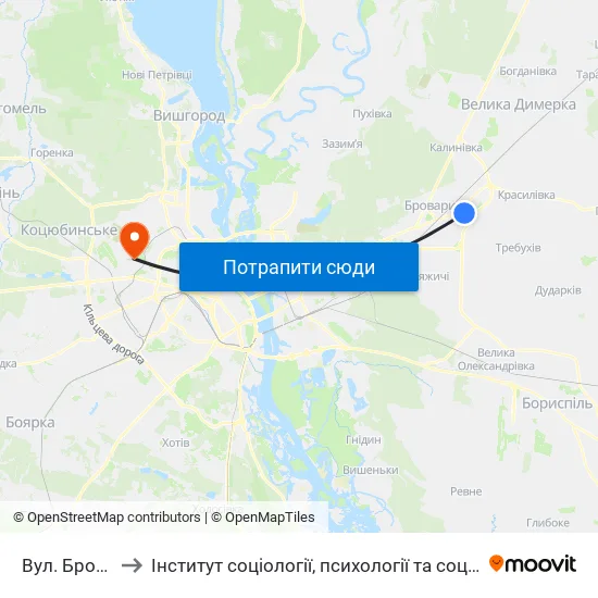 Вул. Броварської Сотні to Інститут соціології, психології та соціальних комунікацій НПУ ім. М.П. Драгоманова map