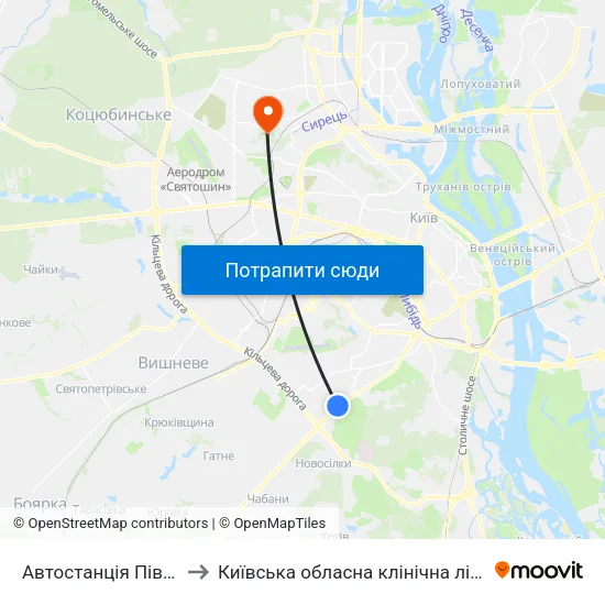 Автостанція Південна to Київська обласна клінічна лікарня #2 map