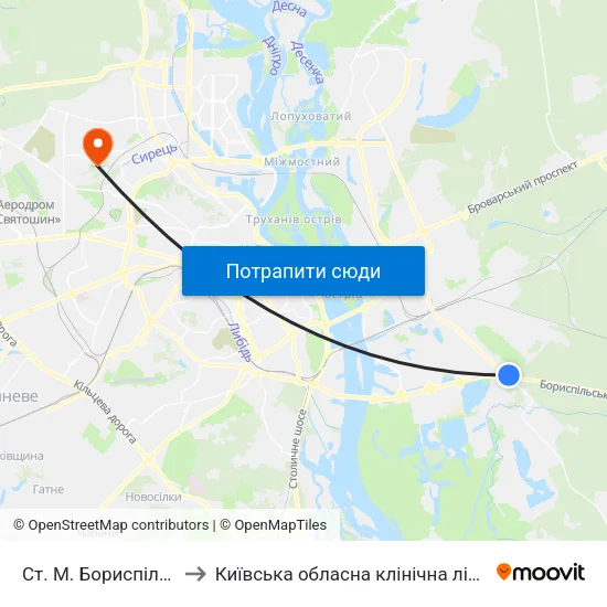 Ст. М. Бориспільська to Київська обласна клінічна лікарня #2 map