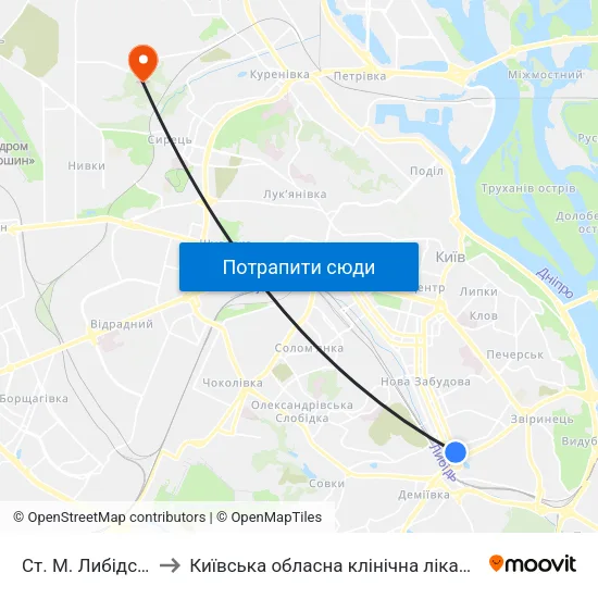 Ст. М. Либідська to Київська обласна клінічна лікарня #2 map