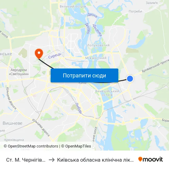 Ст. М. Чернігівська to Київська обласна клінічна лікарня #2 map