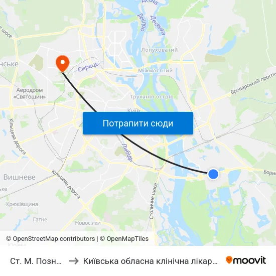 Ст. М. Позняки to Київська обласна клінічна лікарня #2 map