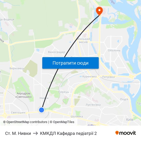 Ст. М. Нивки to КМКДЛ Кафедра педіатрії 2 map