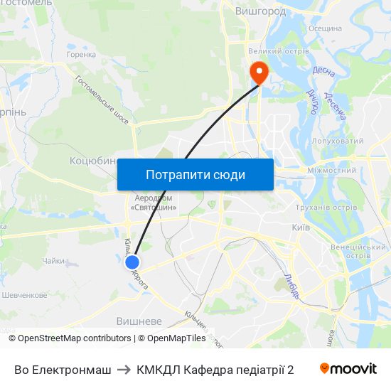 Во Електронмаш to КМКДЛ Кафедра педіатрії 2 map