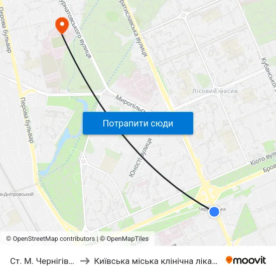 Ст. М. Чернігівська to Київська міська клінічна лікарня №3 map