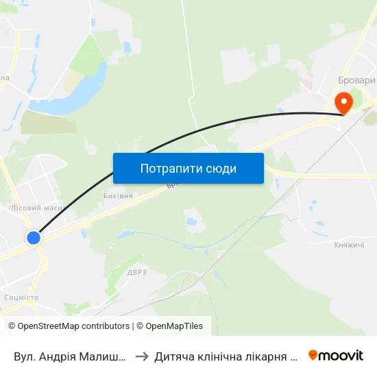 Вул. Андрія Малишка to Дитяча клінічна лікарня #1 map