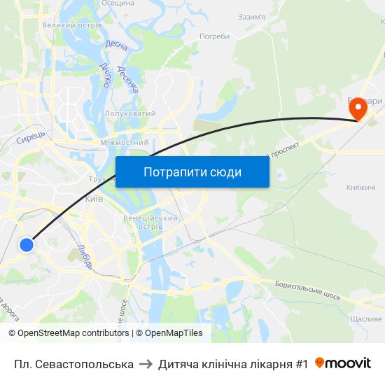 Пл. Севастопольська to Дитяча клінічна лікарня #1 map