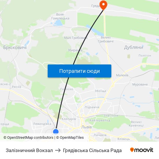 Залізничний Вокзал to Грядівська Сільська Рада map