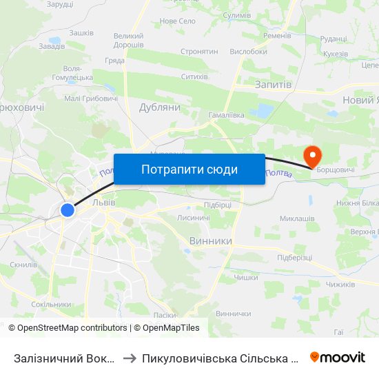 Залізничний Вокзал to Пикуловичівська Сільська Рада map