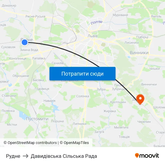 Рудне to Давидівська Сільська Рада map
