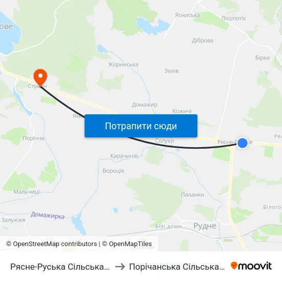 Рясне-Руська Сільська Рада to Порічанська Сільська Рада map