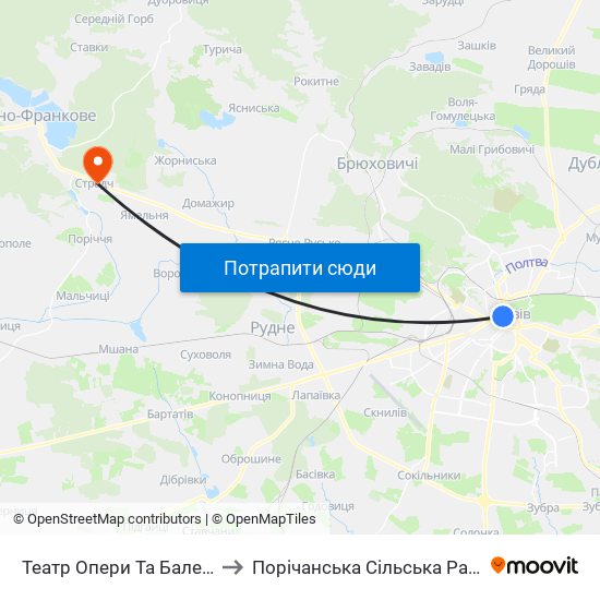 Театр Опери Та Балету to Порічанська Сільська Рада map