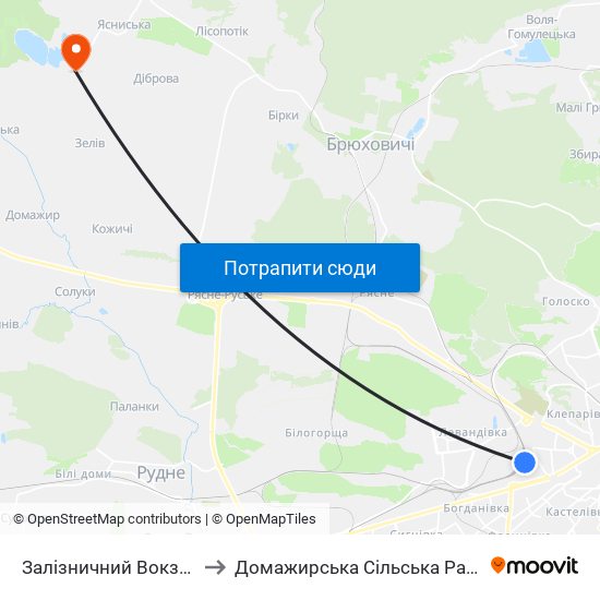 Залізничний Вокзал to Домажирська Сільська Рада map