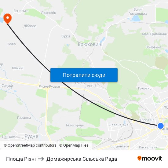 Площа Різні to Домажирська Сільська Рада map