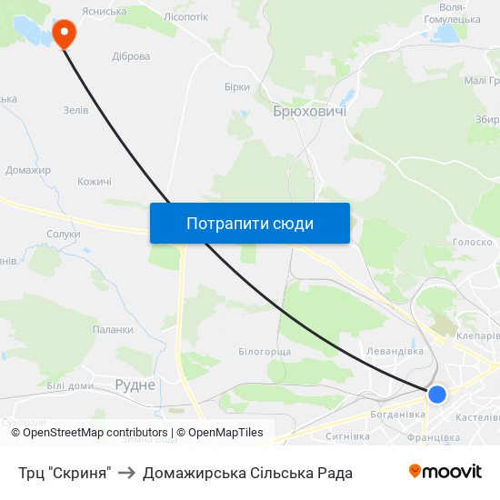 Трц "Скриня" to Домажирська Сільська Рада map