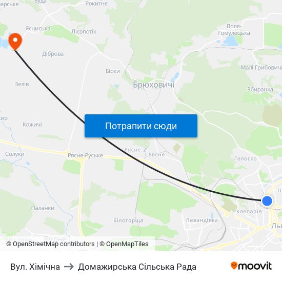 Вул. Хімічна to Домажирська Сільська Рада map