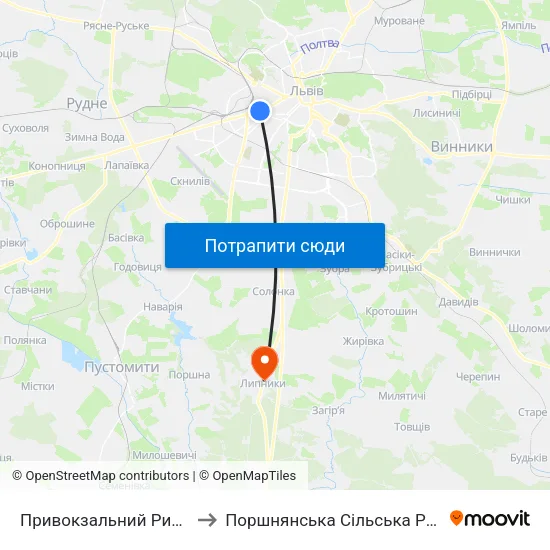 Привокзальний Ринок to Поршнянська Сільська Рада map