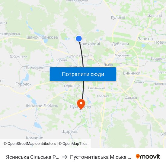 Ясниська Сільська Рада to Пустомитівська Міська Рада map