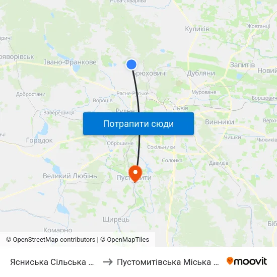 Ясниська Сільська Рада to Пустомитівська Міська Рада map