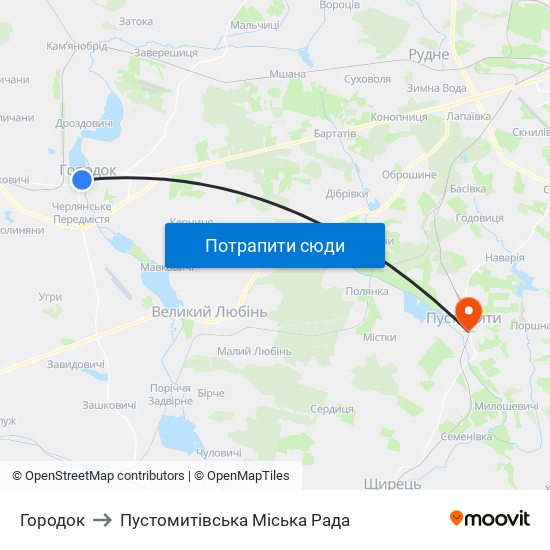 Городок to Пустомитівська Міська Рада map