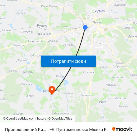 Привокзальний Ринок to Пустомитівська Міська Рада map