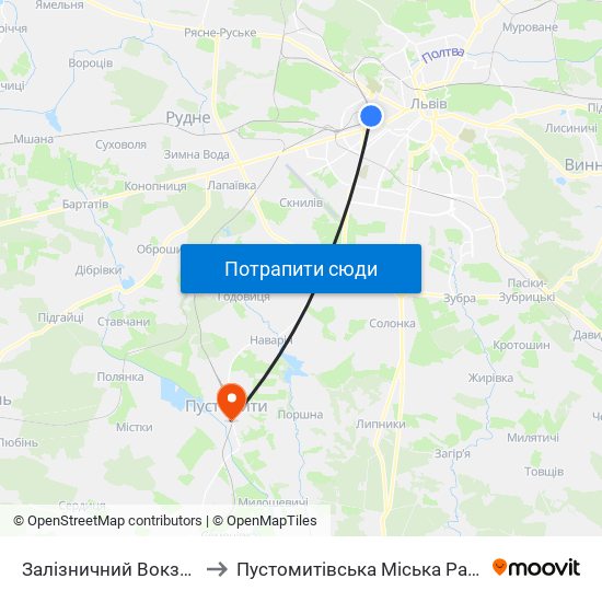 Залізничний Вокзал to Пустомитівська Міська Рада map