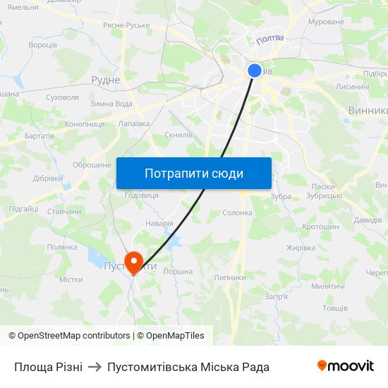 Площа Різні to Пустомитівська Міська Рада map