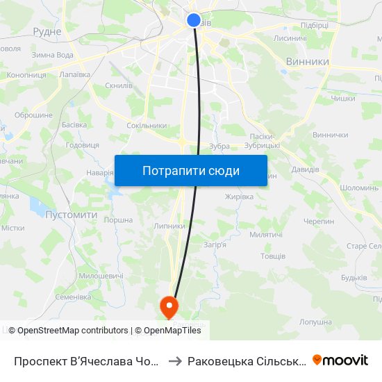Проспект В’Ячеслава Чорновола to Раковецька Сільська Рада map