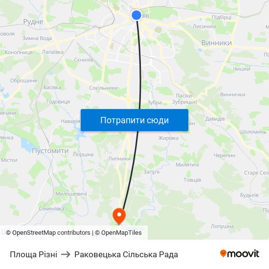 Площа Різні to Раковецька Сільська Рада map