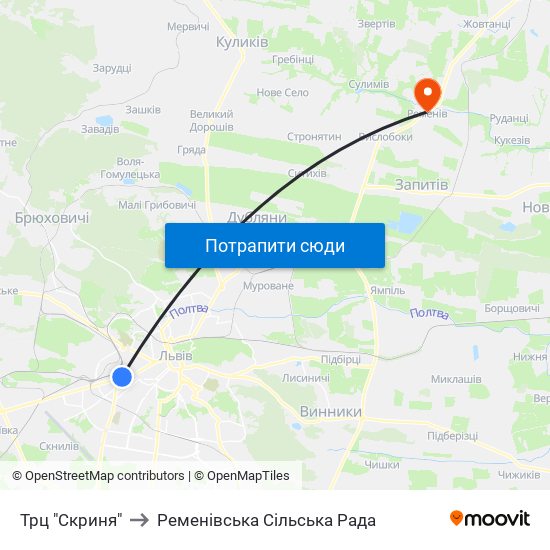 Трц "Скриня" to Ременівська Сільська Рада map