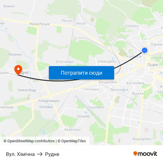 Вул. Хімічна to Рудне map